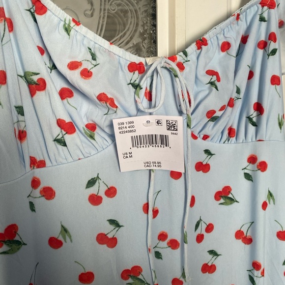 American Eagle Outfitters Light Blue Cherry Print Maxi Dress - Picture 3 of 6